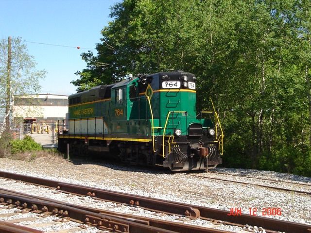 Photo of Maine Eastern GP-9 #764 is parked at BIW's Hardings spur