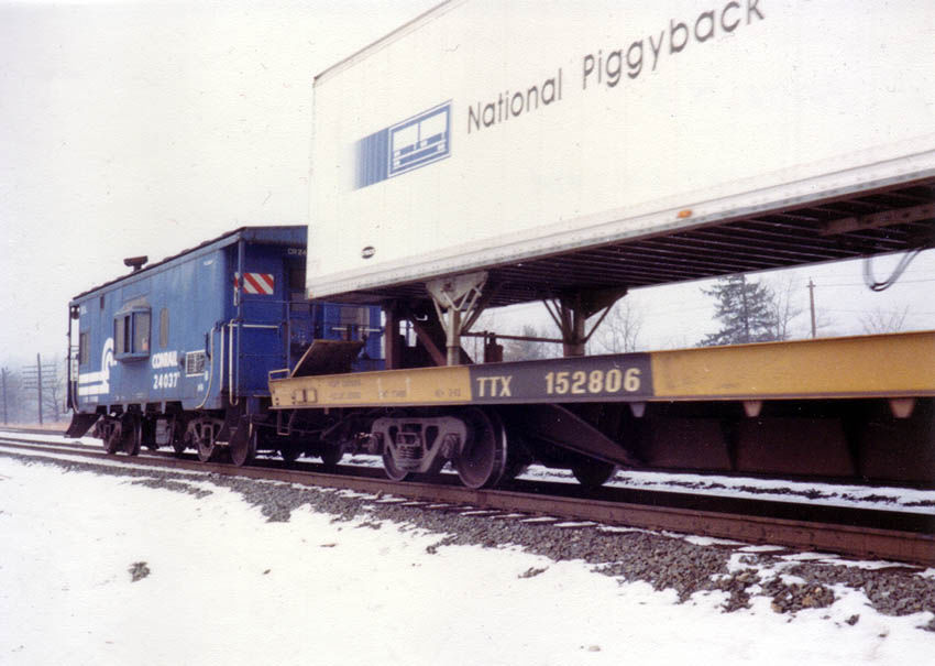 Photo of Rear End of Piggyback Train on the Old B&A Line