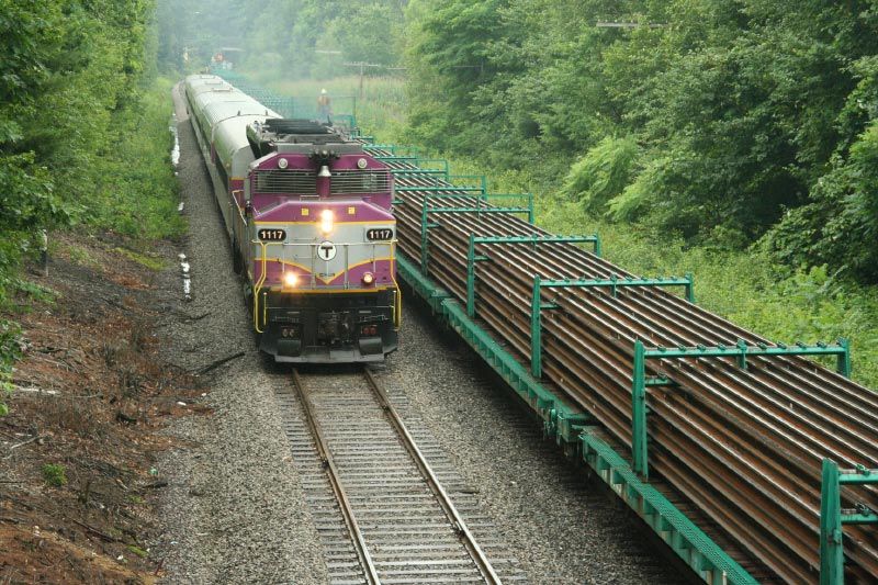 Photo of NB Lowell Train Passes Rail Train