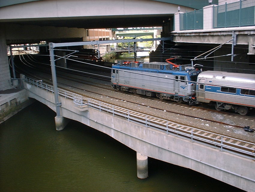 Photo of Amtrak and P&W under the Providence Place Mall