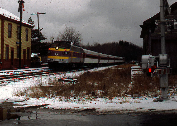 Photo of Fan Trip Passing Restored Depot at East Kingston, NH
