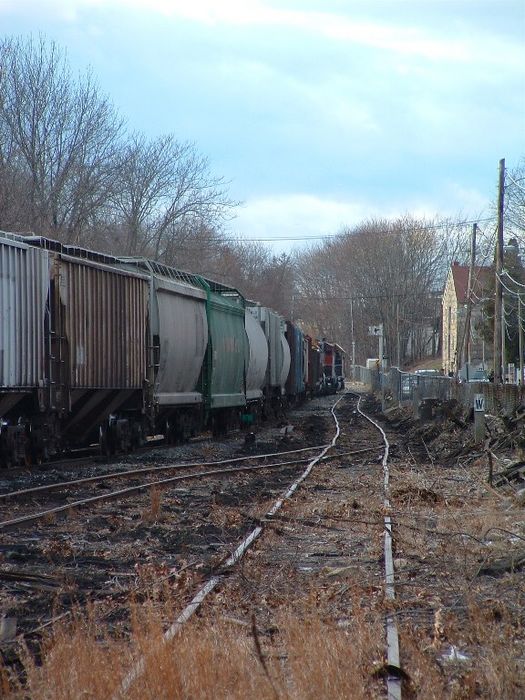 Photo of NECR train 608 heads north through Willimantic yard