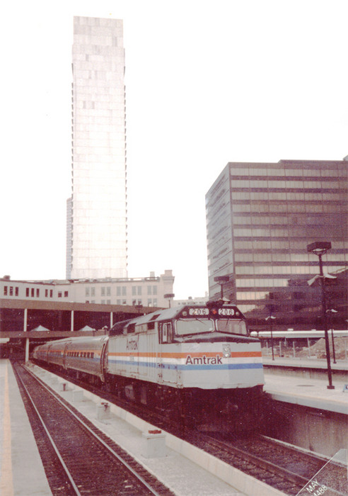 Photo of Amtrak F40PH Engine #206 & Train at South Station, Boston, MA in 1988