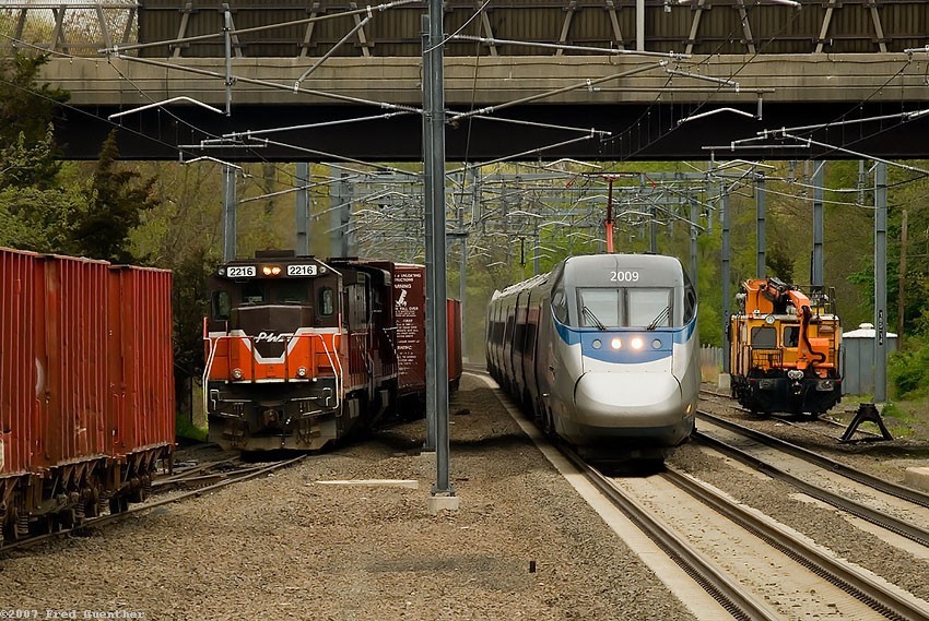 Photo of P& W trains with Acela 2009 at Old Saybrook CT
