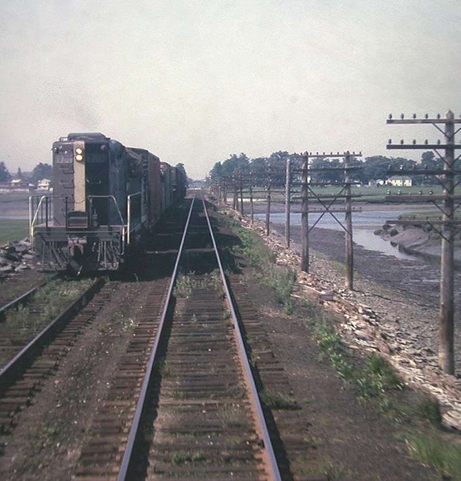 Photo of B&M Geeps on Freight, Shot from RDC Commuter Train, 1966