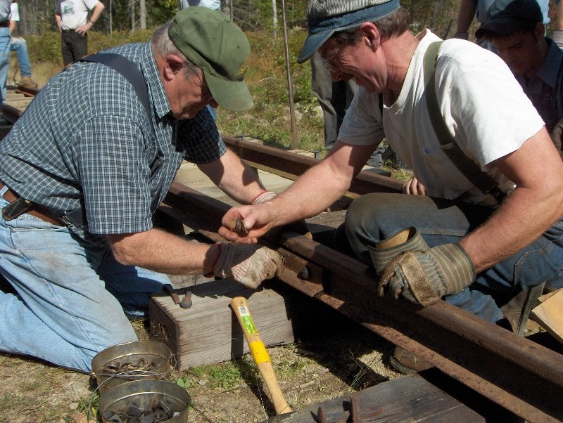 Photo of Fall 2007 trackwork weekend: attaching fishplates