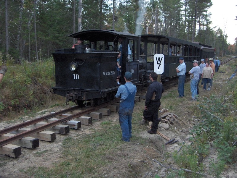 Photo of Fall 2007 trackwork weekend:  first passenger train to MP 7