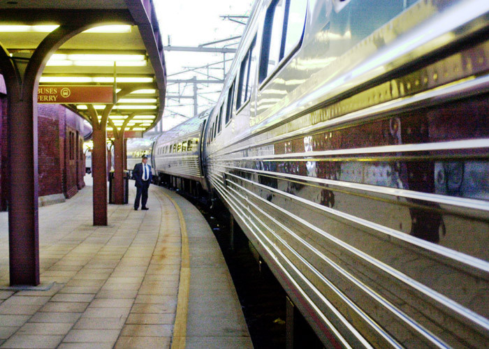 Photo of  NH on Amtrak at New London, early evening , May 2004