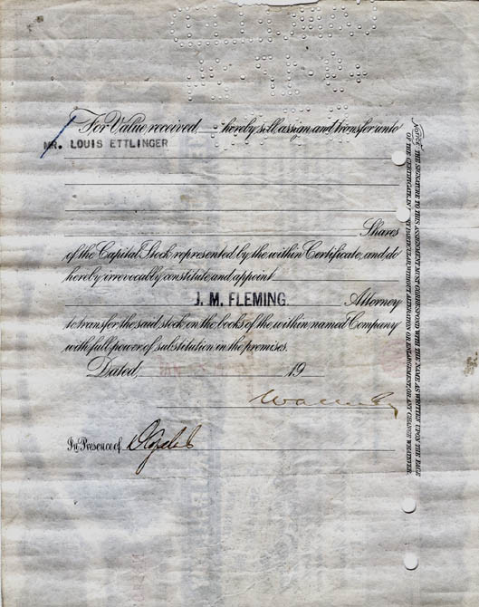 Photo of NYO&W Stock Certificate 1923