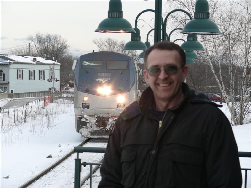 Photo of Downeaster Rider happy to see the train