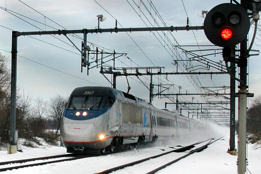 Photo of  1 of 3,  Acela rolls past signal on it's way into Kingston,