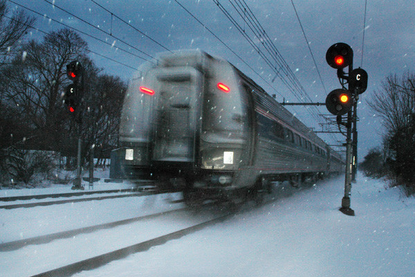 Photo of Stirring up the snow, Amtrak Regional  N through Exeter, RI