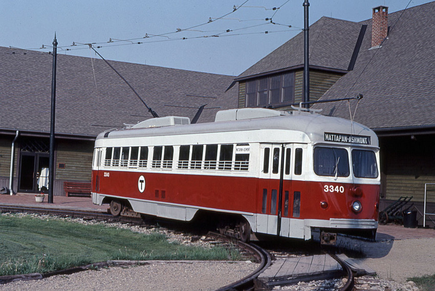 Photo of MBTA 3340 at the Seashore Trolley Museum in Red in 1984