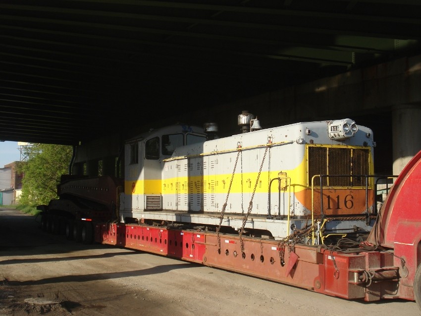 Photo of NYO&W #116 on Flat Bed Truck