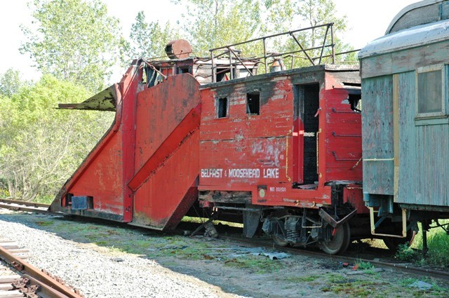 Photo of Older wooden snow plow stored  in the Thorndike Yard June 2005