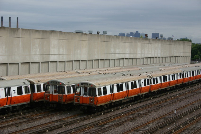 Photo of MBTA Orange Line Trains at the Wellington Yard