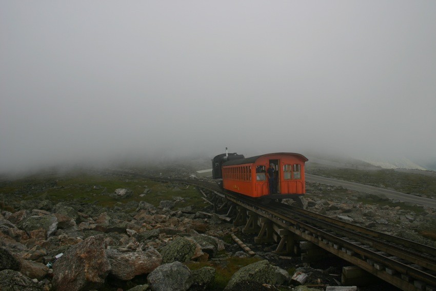 Photo of Cog Railway Diesel Emerging from the Fog