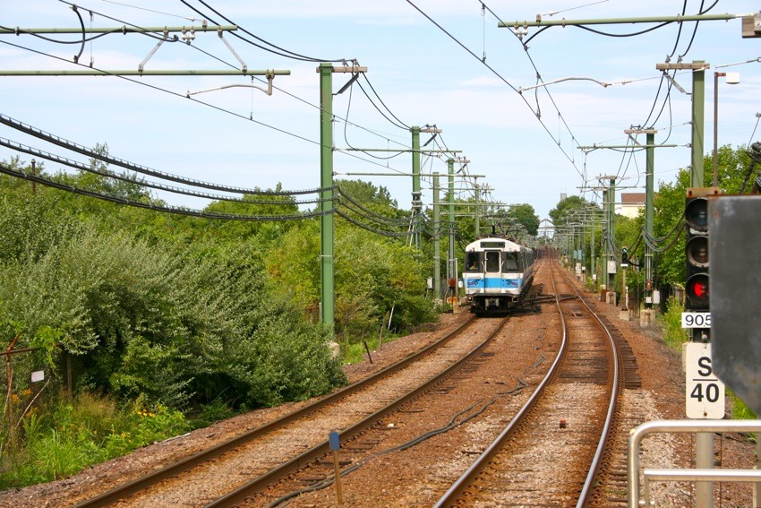 Photo of MBTA Blue Line Train Approaching Suffolk Downs