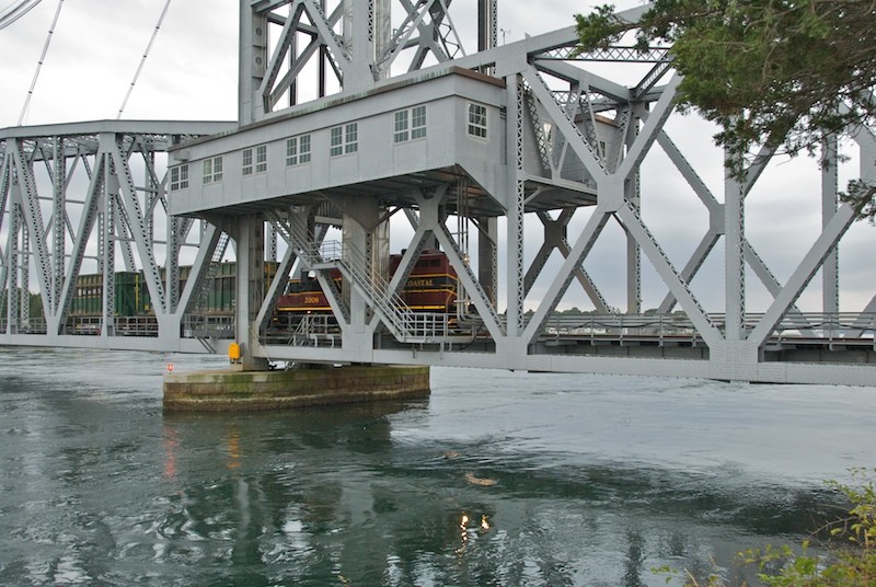 Photo of Trash train on Cape Cod Canal vertical lift bridge