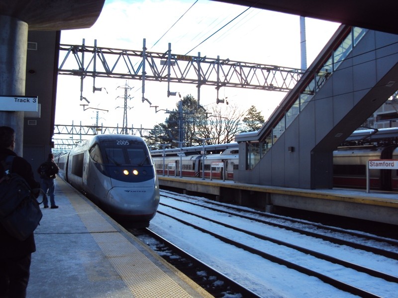 Photo of Amtrak Acela arriving in Stamford