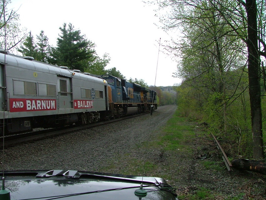 Photo of here goes the circus train eastbound at dalton ma