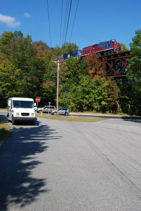 Photo of VTR 205 leads GMRC train 263 at Ludlow, VT 9/22/08.