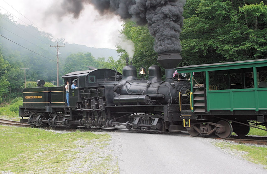 Photo of Cass Scenic Railroad's Shay #5 working it's way up grade