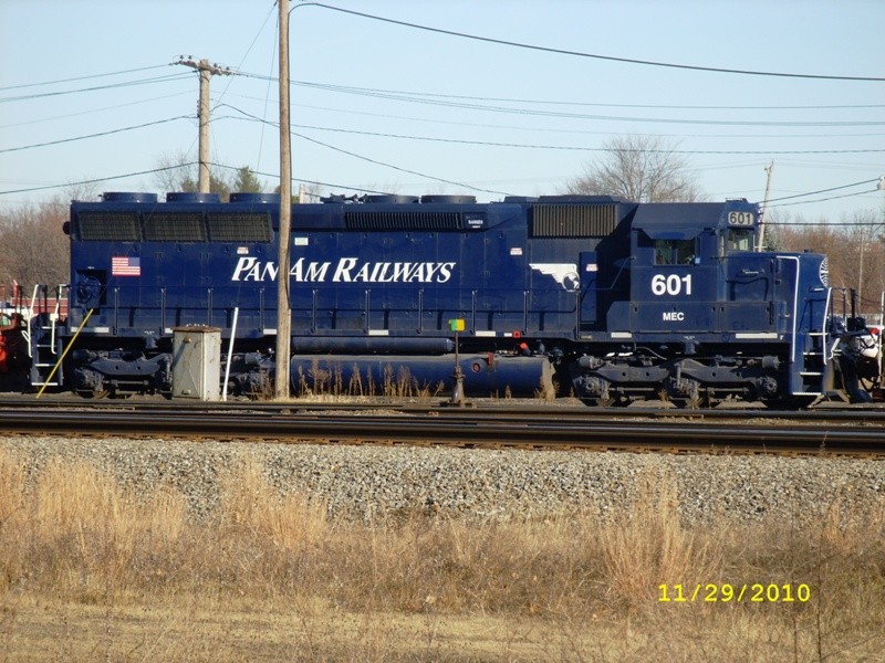 Photo of MEC#601w is tied down on 217 track and is SD45 repowered.