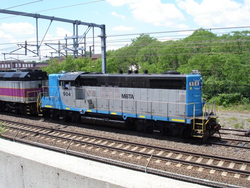 Photo of MBTA GP9 904 is on a ballast extra in Readville, MA