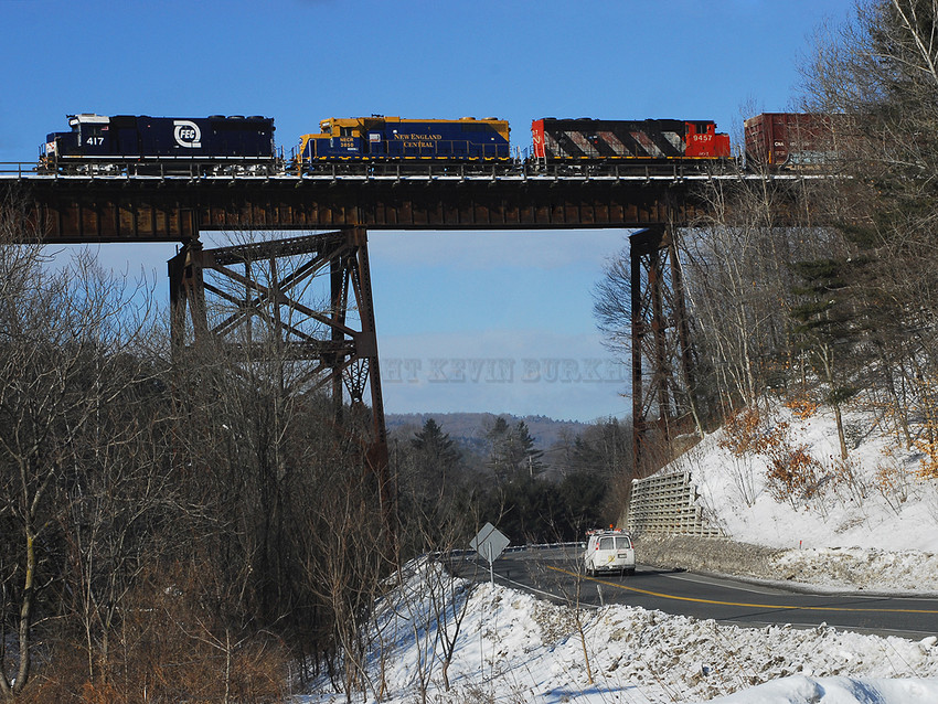 Photo of NECR 324 Atop the Sugar River Trestle in Claremont, NH