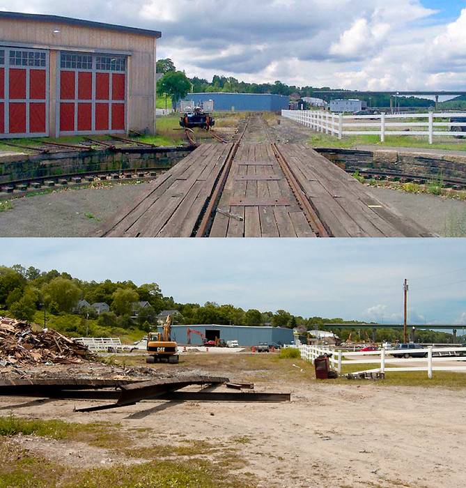 Photo of BMLRR Engine House in 2005 and after Demolition in 2011