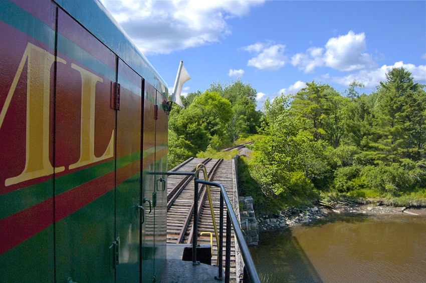 Photo of BML#50 crossing the City Point Trestle (MP 2.0), Belfast, ME