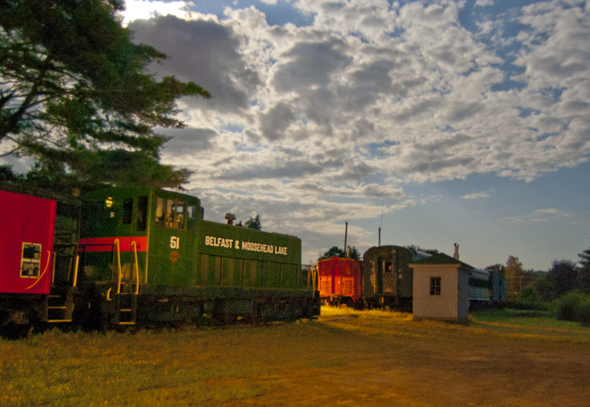 Photo of BML#51 at the CPC Railroad Museum by moonlight