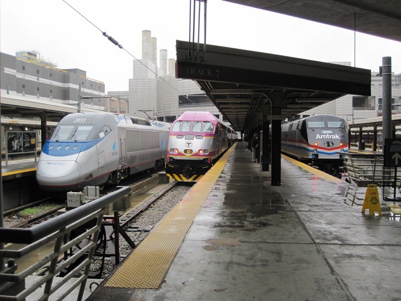 Photo of Amtrak 40th, MBTA MP-36 and Acela at South Station, Boston, MA