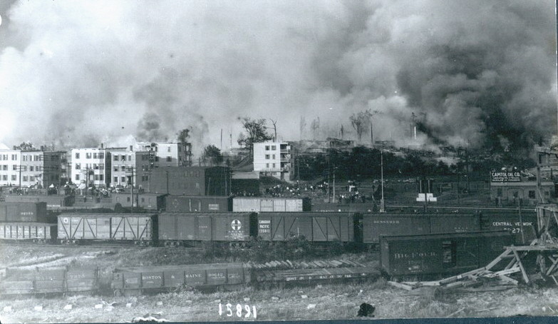 Photo of Re; Salem rail yards during the Great Salem Fire