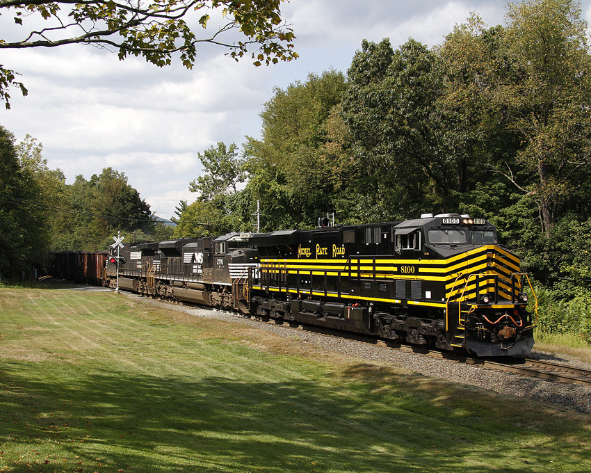 Photo of NKP #8100 leads loaded coal train @ Shelburne Falls