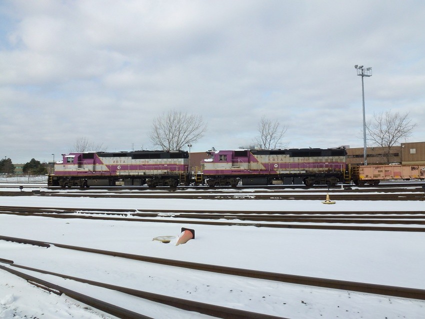 Photo of GP40MCs awaiting the trip to Altoona, PA