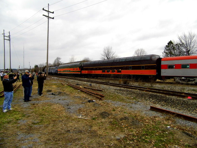 Photo of panam clipper going by a big photo line up of railfans @ mechanicville ny