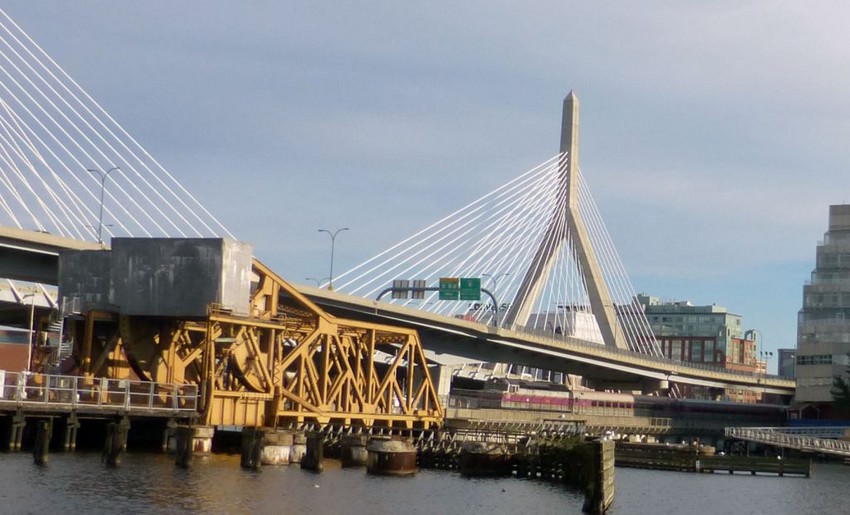 Photo of North Station Draw Bridges with an Inbound MBTA Train