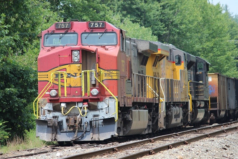 Photo of A colorful locomotive lashup on hot July morning.