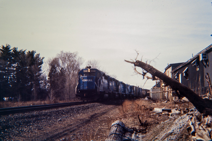 Photo of Conrail GP40-2 3340 Leads the Daily Mixed Freight Through Medfield, MA