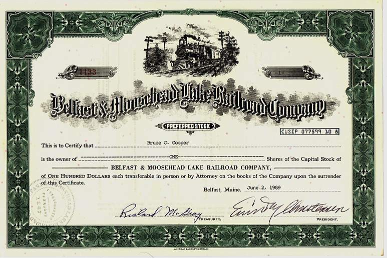 Photo of 1989 B&ML Stock Certificate