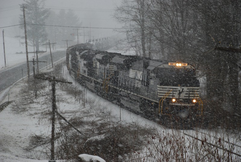 Photo of RJED eastbound through a snow squall in Charlemont MA