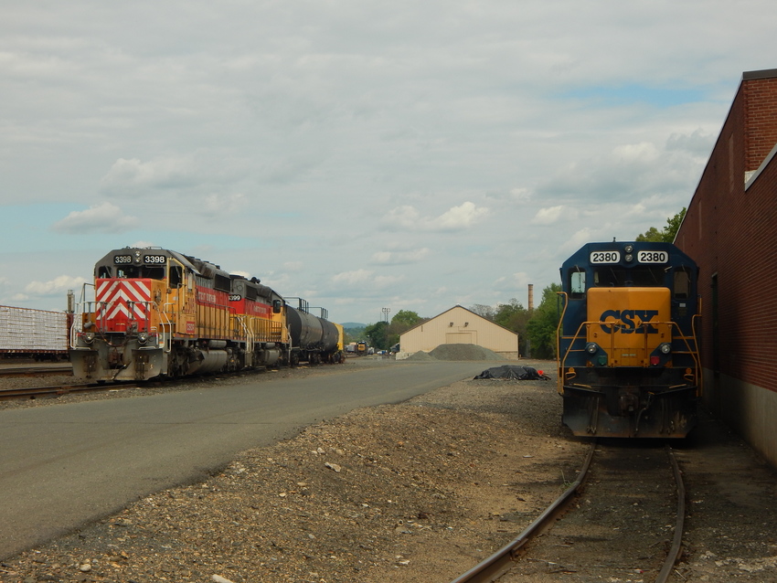Photo of The CSOR sisters and the power off a CSX work train rest in West Springfield
