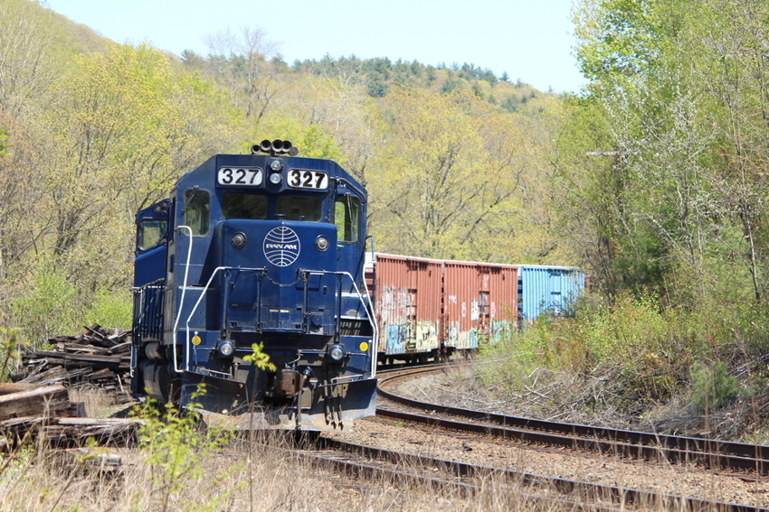 Photo of A west-bound Pam Am freight tied down in Millers Falls