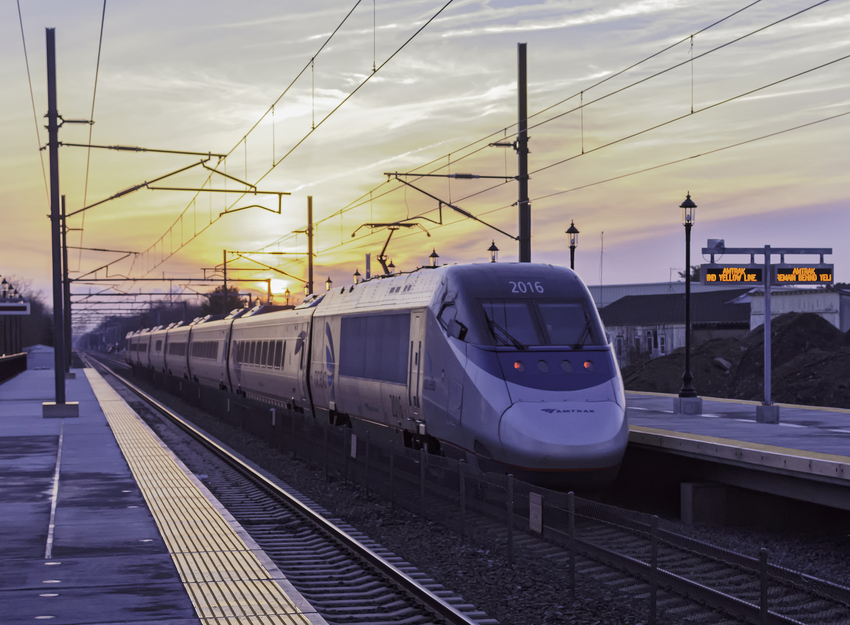 Photo of Amtrak Acela Heads Into the Sunset at Kingston, RI