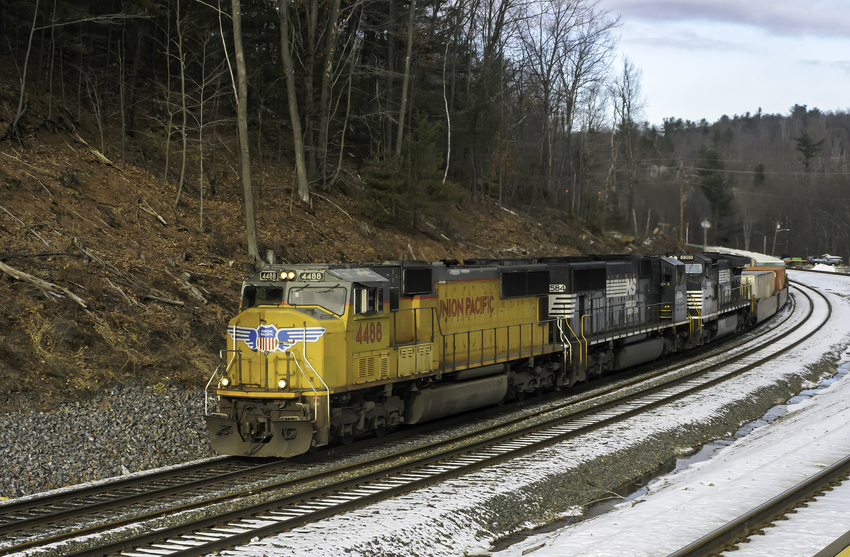 Photo of 23K with UP Lead Unit Passing Wachusett Station
