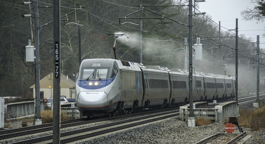 Photo of Eastbound Acela at Wickford Jct on a Misty Day