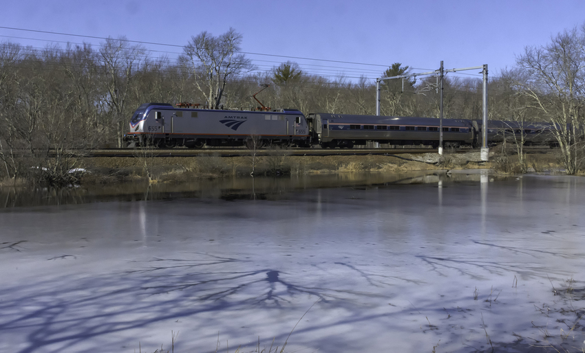 Photo of Amtrak Train 137 Passing Pond in West Kingston, RI