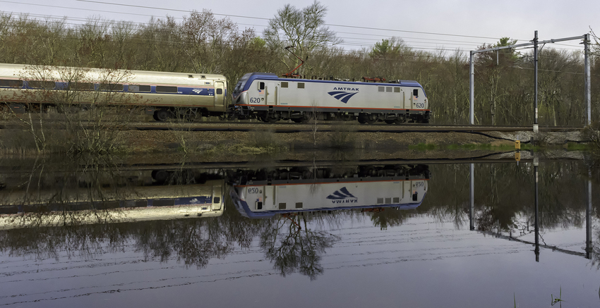 Photo of Amtrak Train 190 Passing Pond in West Kingston, RI